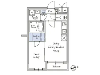 アトリオフラッツ奥沢(1LDK/1階)の間取り写真