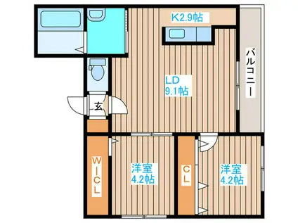 本郷通5丁目MS(2LDK/2階)の間取り写真