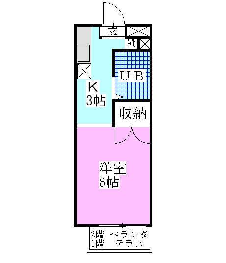 ハスニューハウンA棟(1K/1階)の間取り写真