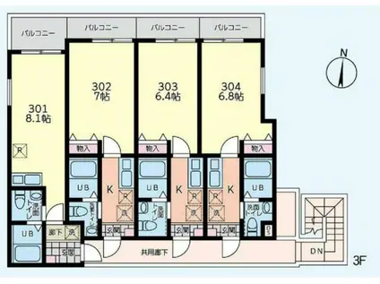 フォレスト南多摩(1K/3階)の間取り写真