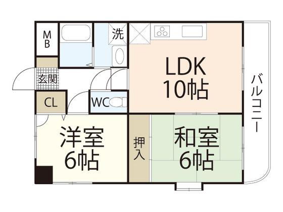 フラーリッシュ岡本(2LDK/5階)の間取り写真