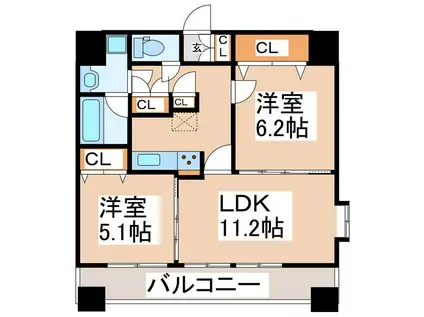 フォーエス新町(2LDK/2階)の間取り写真
