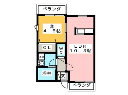 コットンローズ湘南(1LDK/1階)の間取り写真