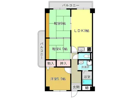 エスポワール大和高田(3DK/3階)の間取り写真