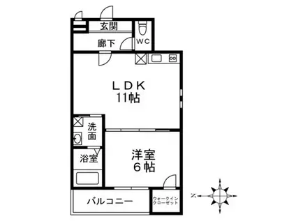 ノースフィールド北花田2(1LDK/3階)の間取り写真