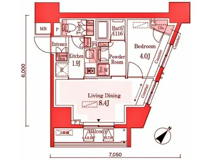 GRAN PASEO横濱関内PREMIUM(1LDK/7階)の間取り写真