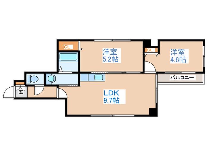 ミピアーチェ環状通(2LDK/3階)の間取り写真
