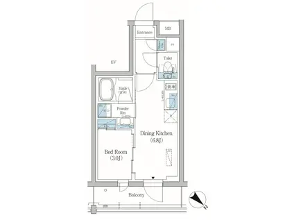 プライムブリス品川旗の台(1DK/3階)の間取り写真