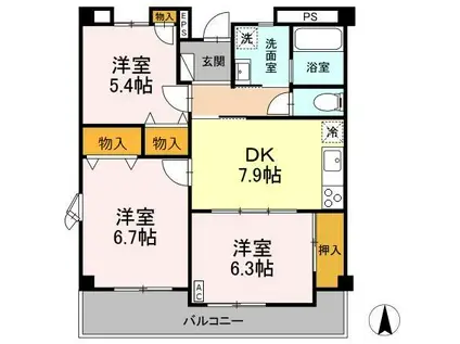 蓬莱ビル(3DK/3階)の間取り写真