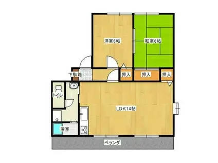 ローズロード多治米(2LDK/3階)の間取り写真