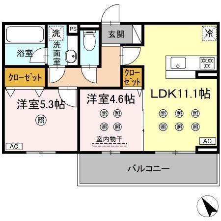 アークパルシモン(2LDK/3階)の間取り写真