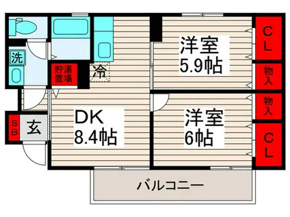 リーベンハイム鹿浜II(2DK/1階)の間取り写真