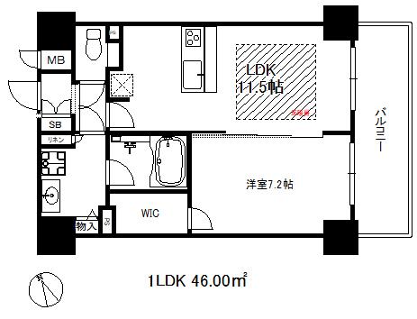 プレサンスザ神戸(1LDK/11階)の間取り写真