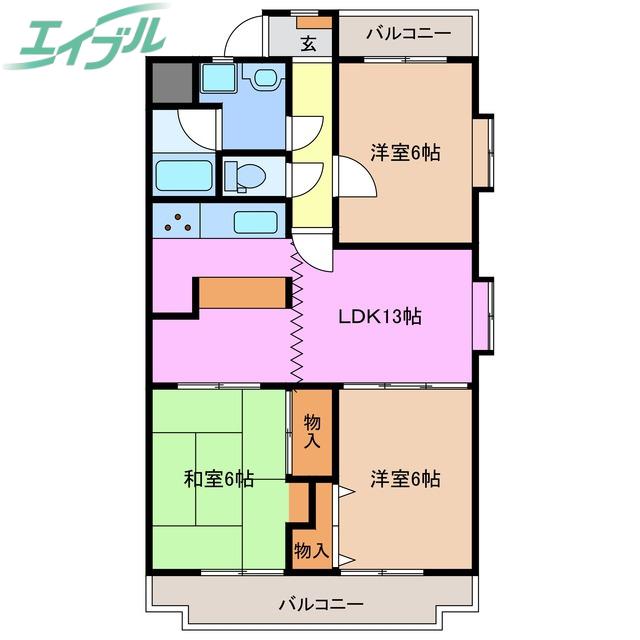 コンフォトゥールII(3LDK/2階)の間取り写真