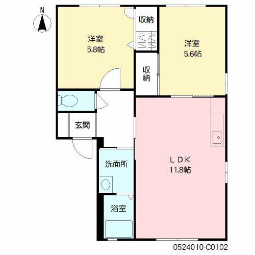 エクセラン国分II A棟(2LDK/2階)の間取り写真