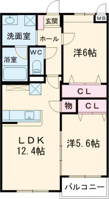 MDIプラデリビオ行橋駅前(2LDK/1階)の間取り写真