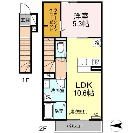 ディアコート(1LDK/2階)の間取り写真