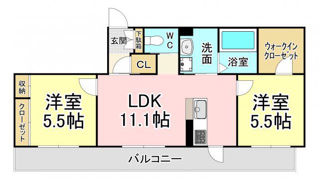 エンジョイスペース鷹の巣(2LDK/3階)の間取り写真