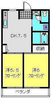 グレイスコート幸(2DK/2階)の間取り写真