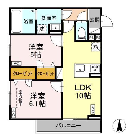 D PAINA殿町(2LDK/2階)の間取り写真