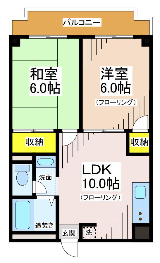 ウイングシティー立花(2LDK/5階)の間取り写真