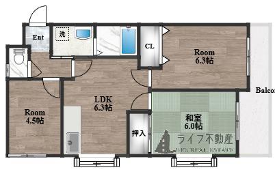 シロハイヌ吉田(2DK/3階)の間取り写真