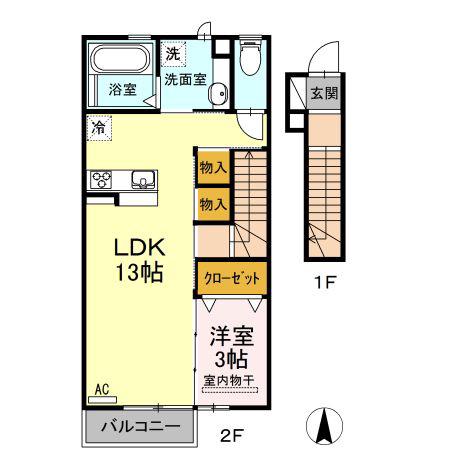 しあわせ夢ハウス(1LDK/2階)の間取り写真