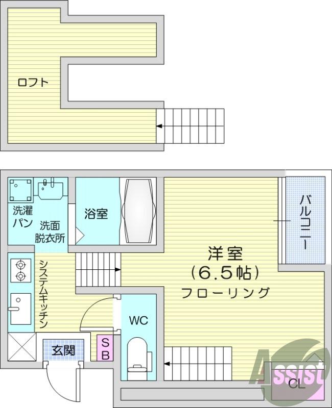 アイン郡山(1K/2階)の間取り写真