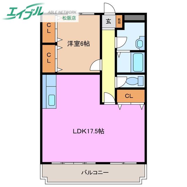 ハイツ山路(1LDK/2階)の間取り写真