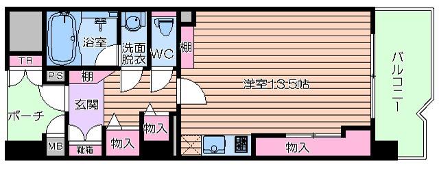 ロイヤルパークス桃坂(ワンルーム/13階)の間取り写真