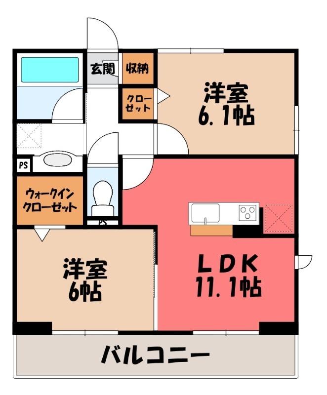 ノーブルラフィネ万平町 A(2LDK/1階)の間取り写真