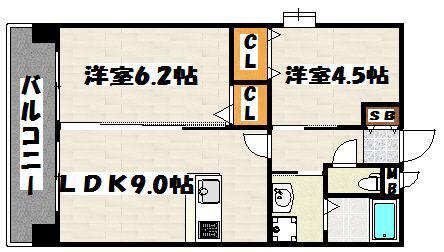 ラファセエスティーロ箱崎駅前(2LDK/5階)の間取り写真