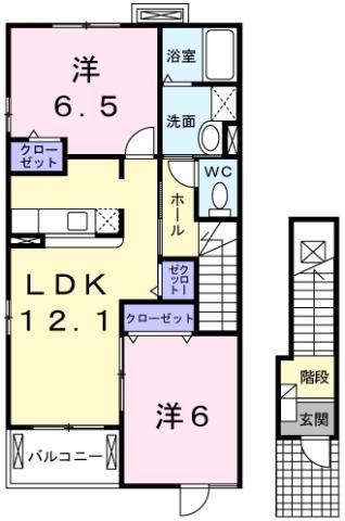アンジェリカ B(2LDK/2階)の間取り写真