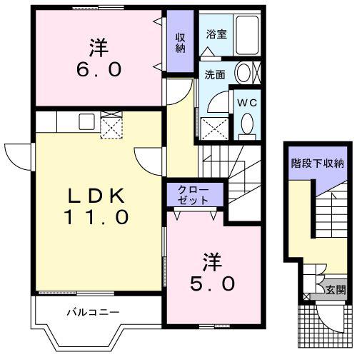サンライトハウスB(2LDK/2階)の間取り写真