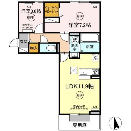 ユーフォリア B棟(2LDK/1階)の間取り写真