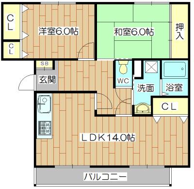 ルミエール(2LDK/2階)の間取り写真