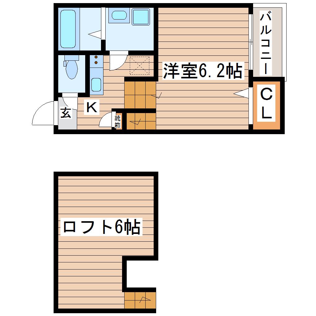 ロビンソンズ宮町(1K/2階)の間取り写真