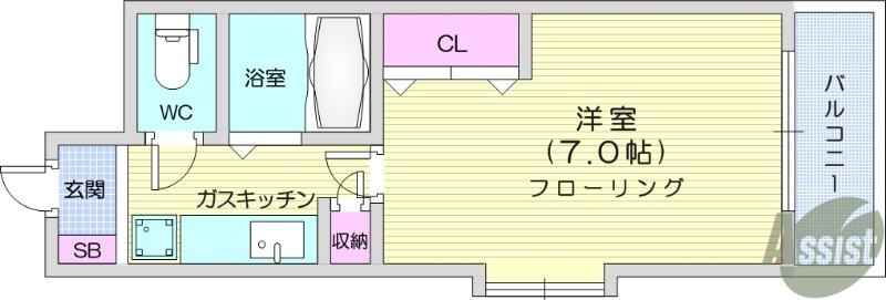 タセンビル2(1K/2階)の間取り写真