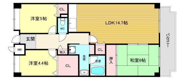 フレシア西宮(3LDK/7階)の間取り写真