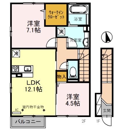 グランドコート東富山 C棟(2LDK/2階)の間取り写真
