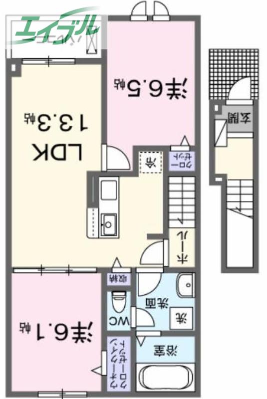 プティボヌールB(2LDK/2階)の間取り写真
