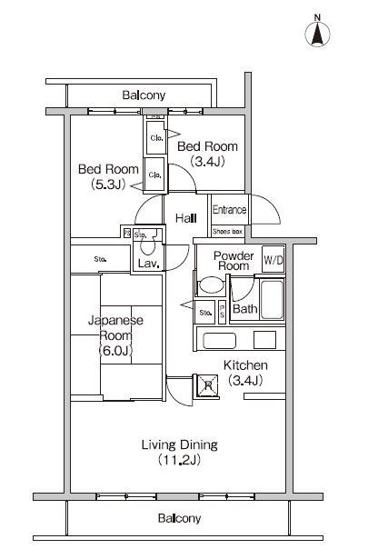 フィール天神町1号館(3LDK/2階)の間取り写真
