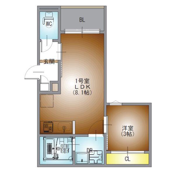 RS道徳(1LDK/1階)の間取り写真