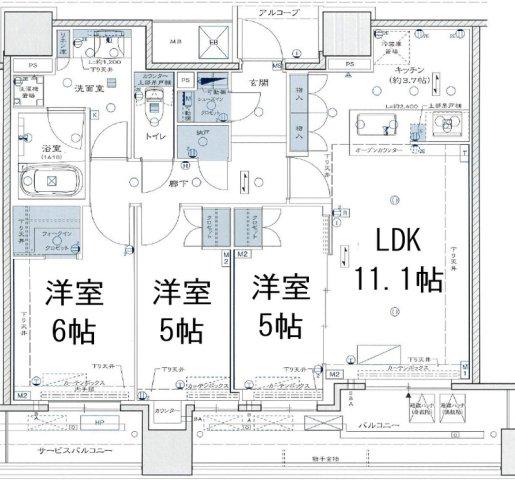 シエリアタワー中之島(3LDK/35階)の間取り写真