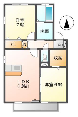 ブランブルー(2LDK/1階)の間取り写真