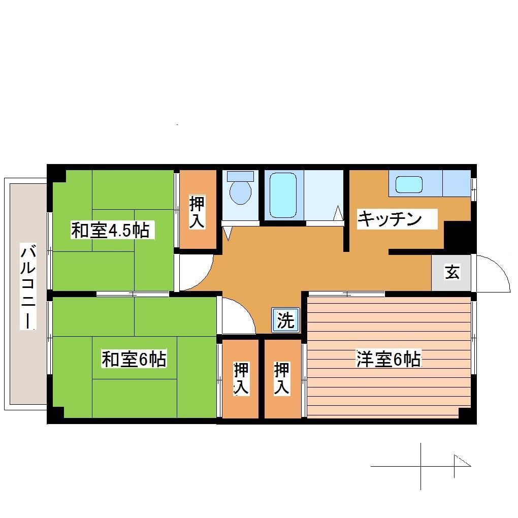 鎌田ハイツII(3K/2階)の間取り写真