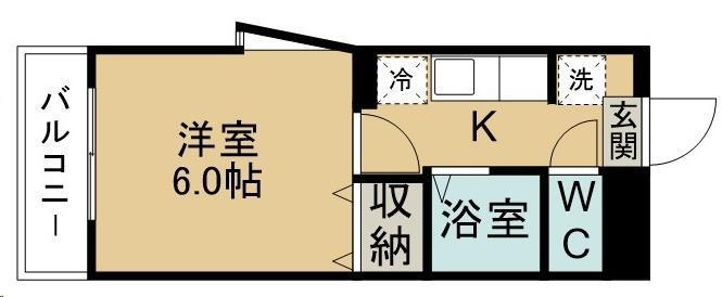 ソレイユ宮城野I(1K/4階)の間取り写真