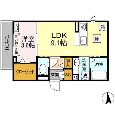 セリシール(1LDK/1階)の間取り写真