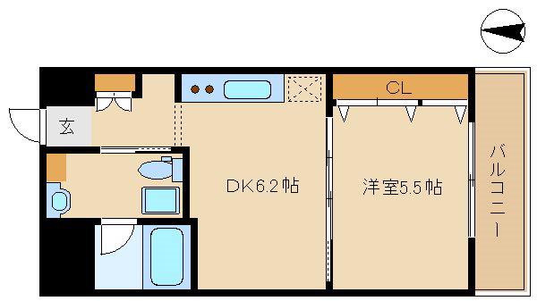 エクセラ塚口(1DK/3階)の間取り写真