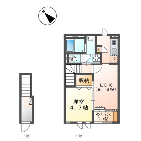 愛知環状鉄道 大門駅(愛知) 徒歩20分 2階建 築4年(1LDK/2階)の間取り写真
